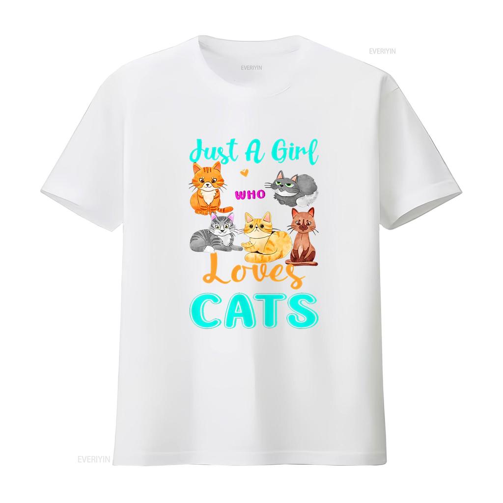 Just A Girl Who Loves Cats Cat Lover s T Shirt vintage Washed Soft graphic Comfortable homme designer clothes Casual Versatile