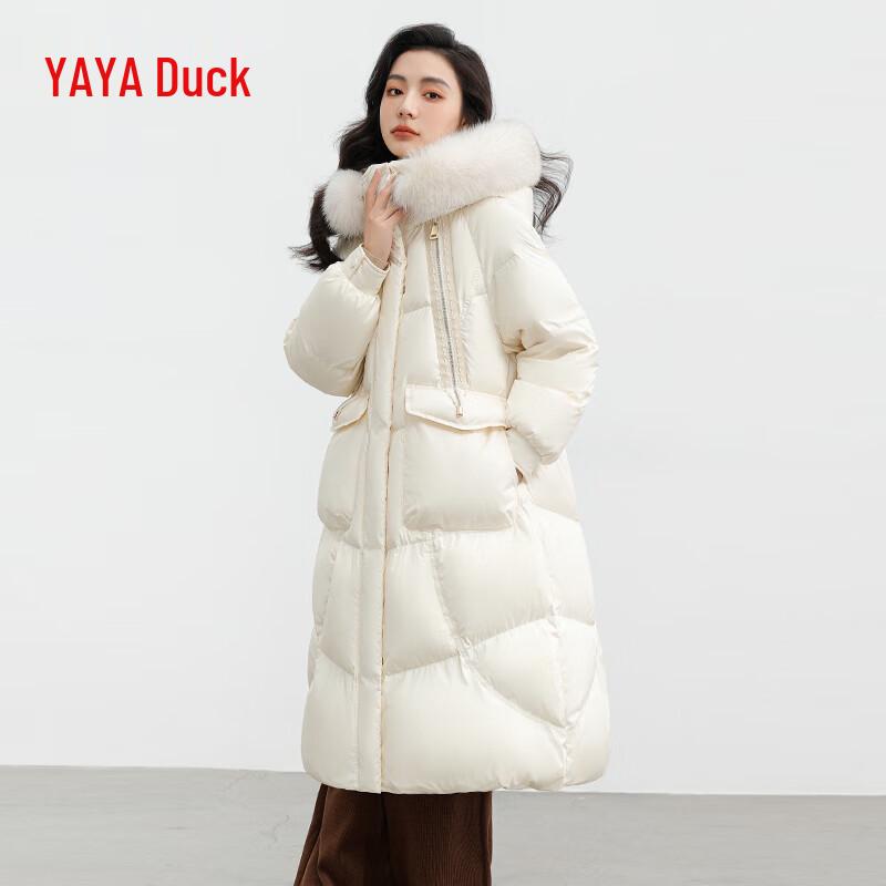 YAYA Women's Faux Fur Collar Hooded Thickened Long Down Jacket