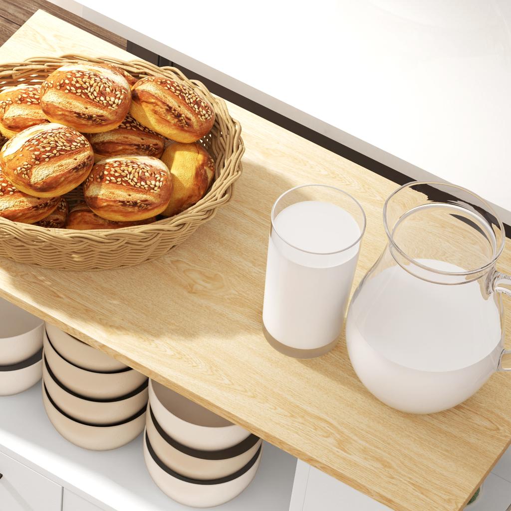 Kitchen Trolley on Wheels, Worktop, Adjustable Shelf, 75 x 40 x 80.5 cm, White