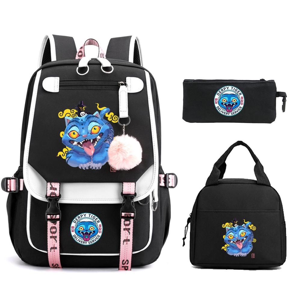 Animation Cartoon Printing Large Capacity Student School Bag Children'S Meal Bag Casual Pencil Bag Three-Piece Set