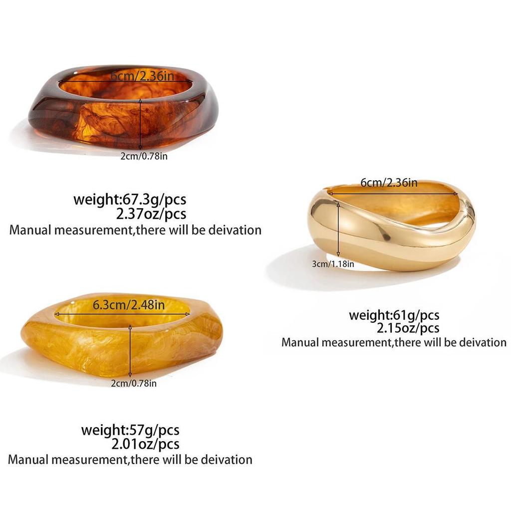 Salircon 3 Styles Vintage Punk Brown Coffee Thick Resin Acrylic Bangles Geometric Irregular Wide Cuff Bracelet Women Men Jewelry