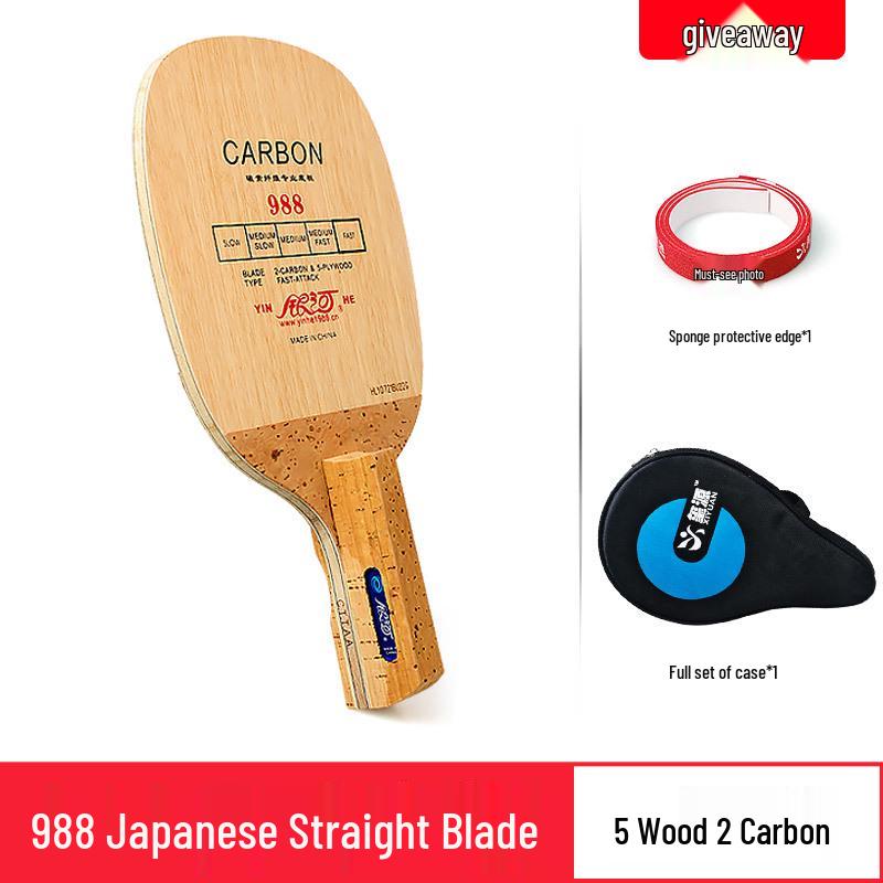 Galaxy Table Tennis Racket 984: Fast Attack Carbon & Pure Wood Blade with Japanese Straight Handle.