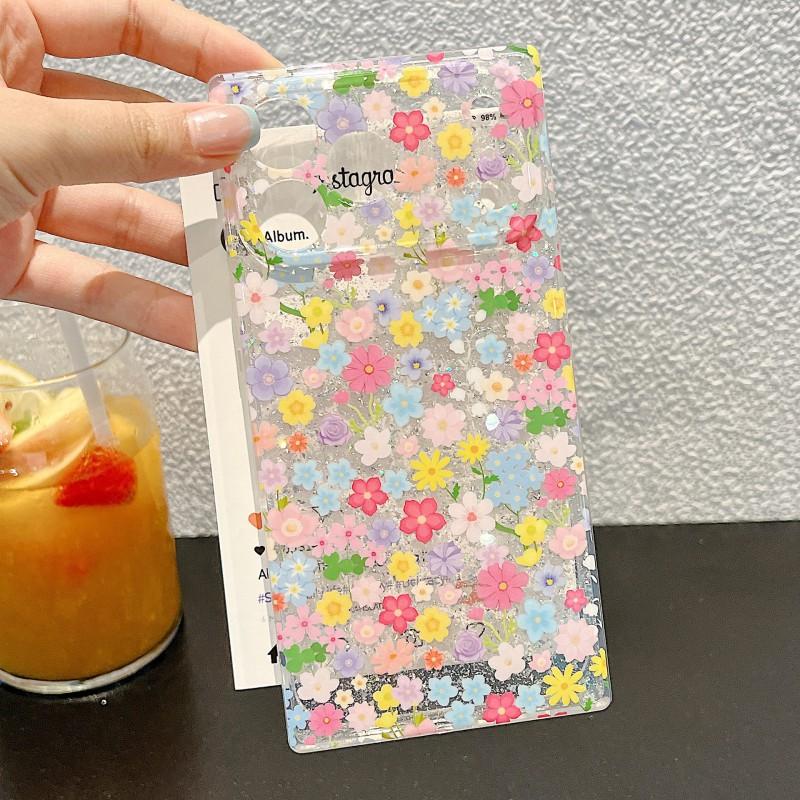 Square IMD Phone Case With Floral IPhone 15 16 17 Pro Max Plus Anti-Scratch Drop Protection iPhone 15