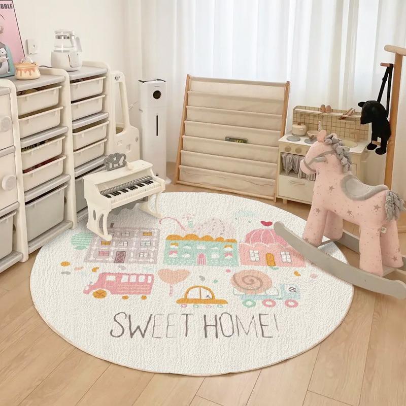 Round Rug Animal Print Cartoon Pattern Circle Carpet for Living Room Floor Mat Chair Coffee Table Bedside Kids Love Decoration