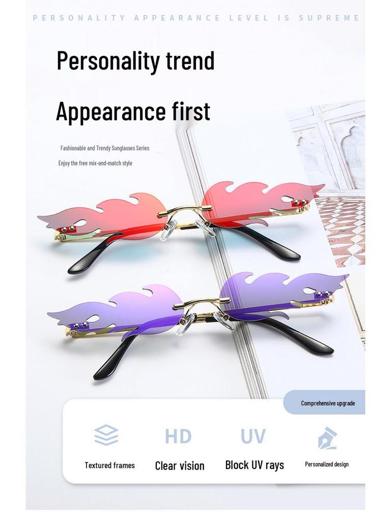 Flame Sunglasses: Dazzling Fireworks Colors, Silver Metal Frame - Perfect for Women's Parties and Bars