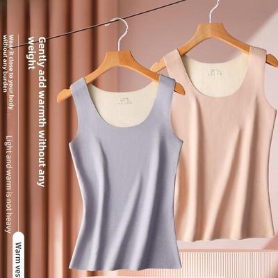 Women's German Velvet Seamless Heating Vest - Solid Color, Double-Sided Brushed, Large Size for Autumn and Winter.