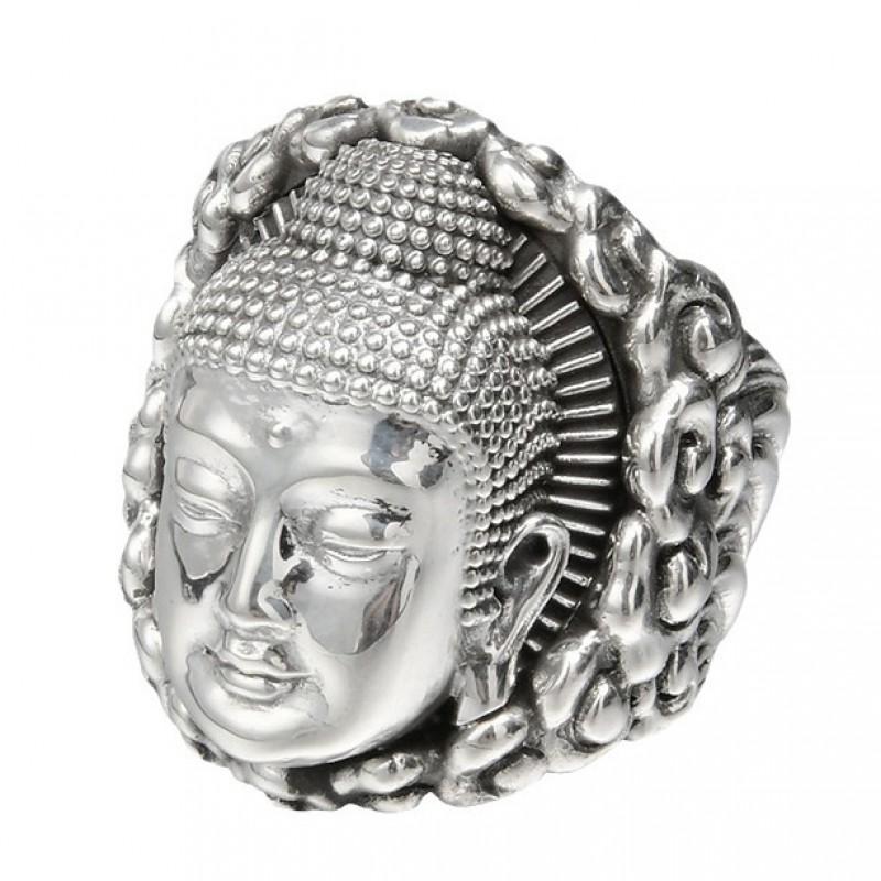 Adjustable Plated Vintage Buddhist Ring With Dainichi Nyorai Motif Unisex Boho Statement Jewelry