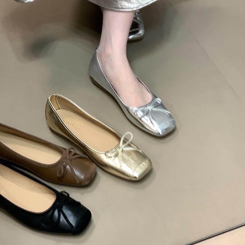 French Bow Flats Single Shoes Shallow Mouth Ballet Grandma Shoes Gentle Beanie Shoes