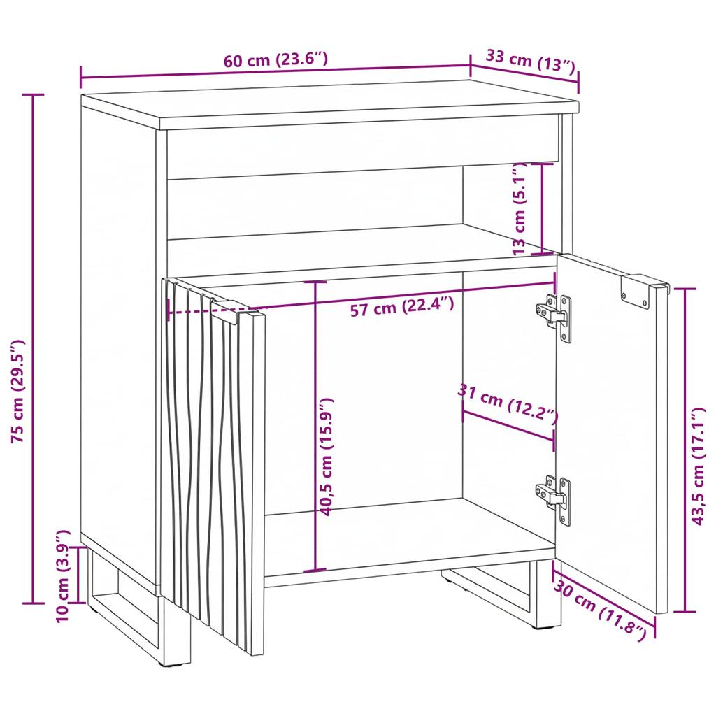 Sideboard Brown 60 X 33 X 75 Cm Solid Mango Wood