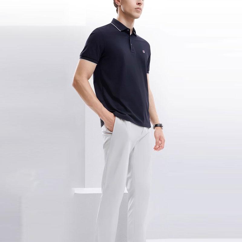 Fila Solid Color Cool Breathable Knitted Polo Shirt Men Tops Legendary-Blue F51M421103A-NV