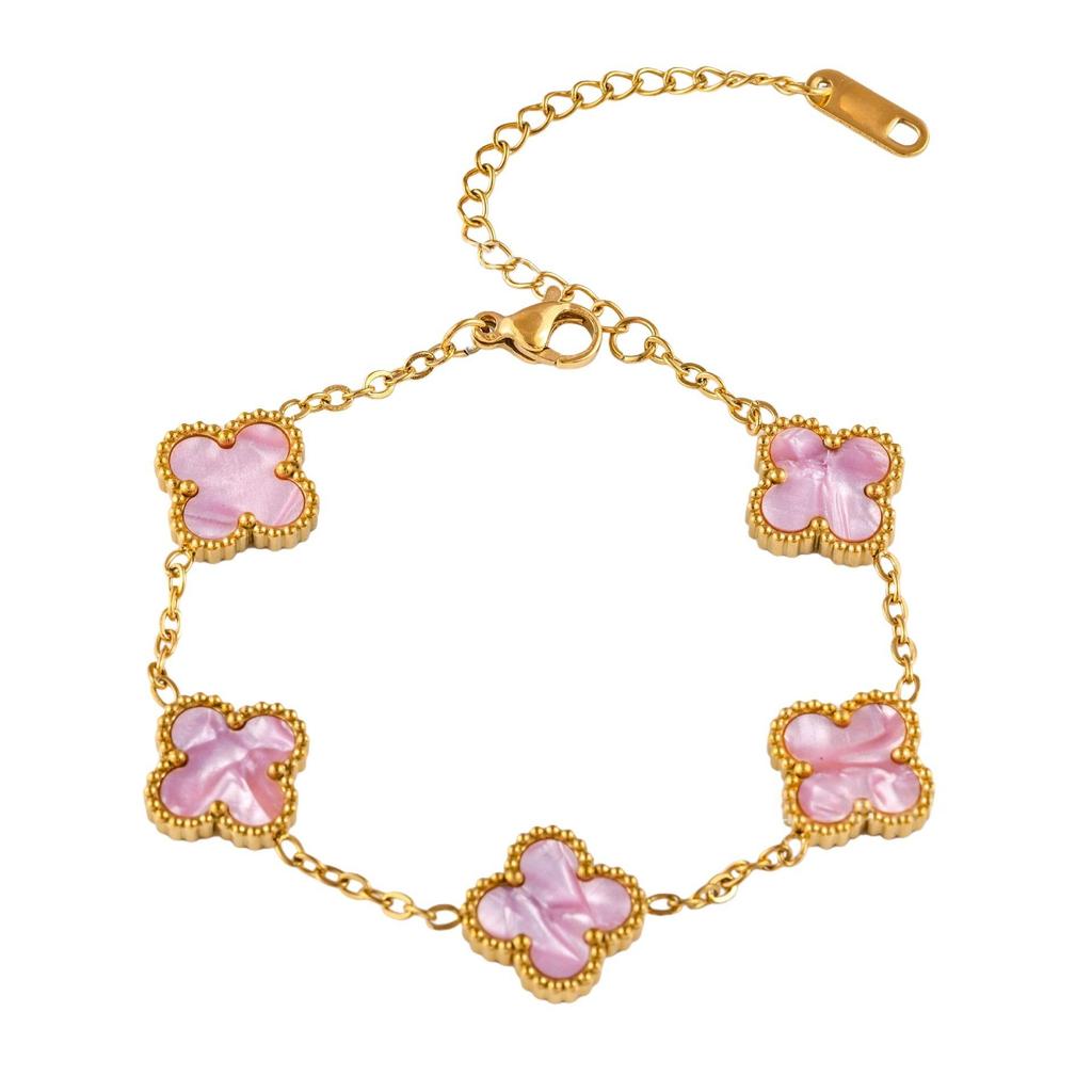 Gold-Plated Stainless Steel Four-Leaf Clover Bracelet - 13mm, Fashionable Color-Retention Jewelry