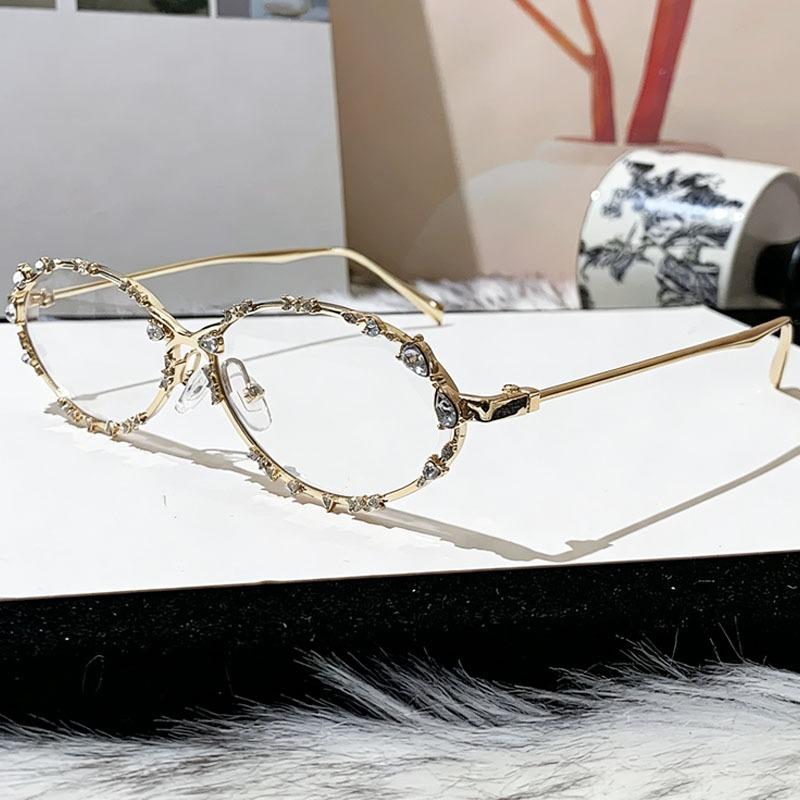 Korean Oval Bow-knot Eyeglasses with Diamond Encrusted Bow Tie Design Luxury Crystal Frame Unisex Fashion Eyewear