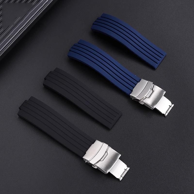 New Silicone Rubber Watchband For Oris Aquis 7330 7740 Series Watch Band 22x11mm 24x12mm Convex Strap Wristband Black Blue