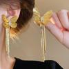 Europe and the United States Exaggerate Two Butterfly Tassel Stud Earrings, Personalized Niche Design, Exquisite Fashion Earrings,heavy Industry 