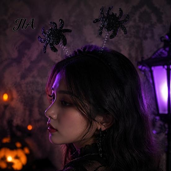 Costume Headpiece for Adults Teens Halloween Headbands, Black Spider Bat Headband, Glitter Fluffy Hair Hoop Headwear Theme Dance Women, Teens,