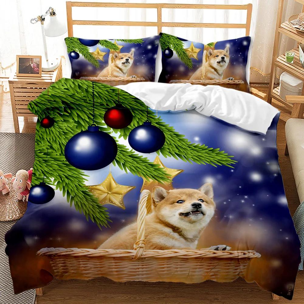 Christmas Duvet Cover Set Holiday Twin Bedding Set with Santa Print for Kids Teens Double Queen King Size Polyester Qulit Cover