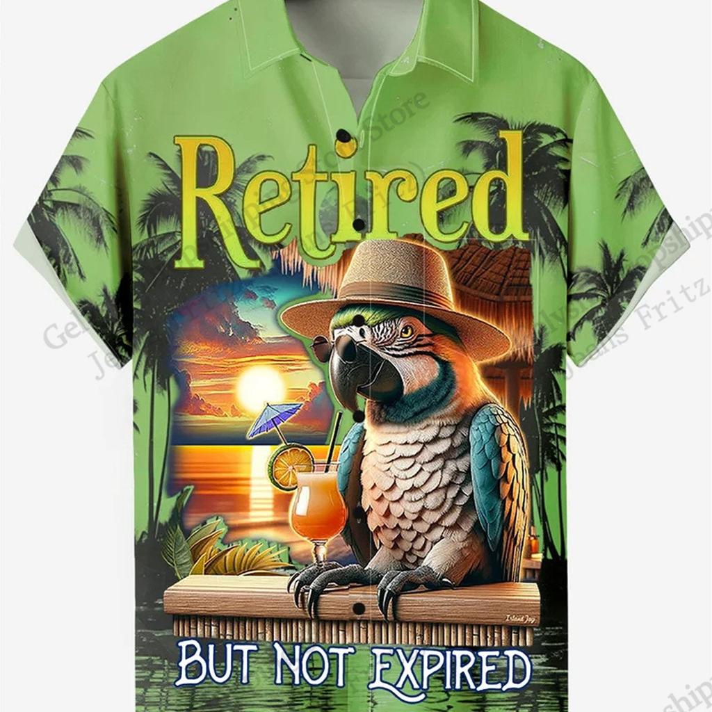 Camicia Tropic Pappagallo Tramonto Uomo Donna Moda Aloha Spiaggia Vacanza Camicia Hawaiana Manica Corta Camicetta Festiva Uomo camisa