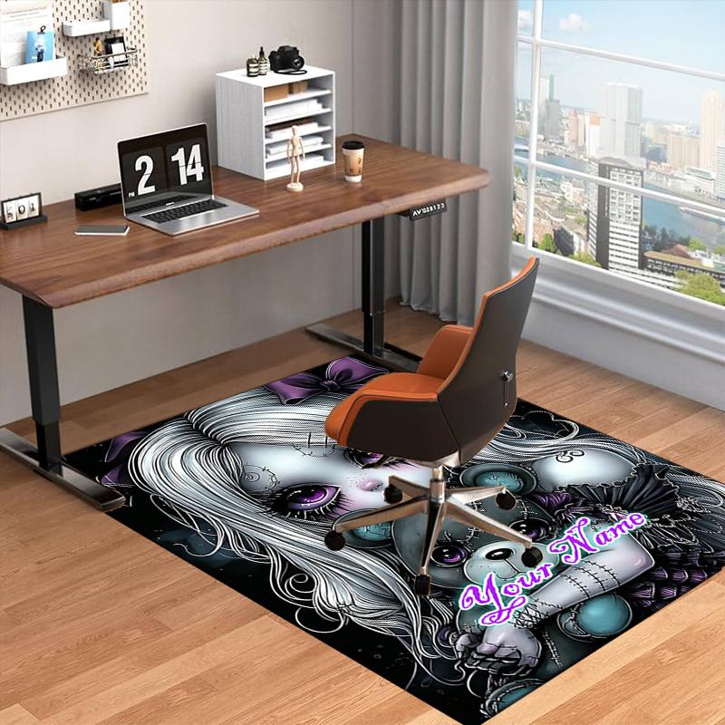 1PC Custom Name Dark Fantasy Doll Theme Floor Mat Ideal for Living Room, Game Rooms, Office, Bedroom, Office Floor Mat , Floor Mats for Home