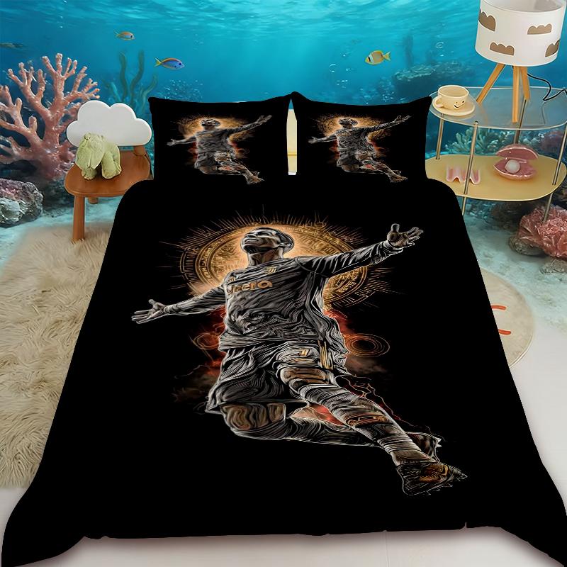 Duvet Cover Set Ronaldo Idol Football Star 3D Printed Quilt Cover for Teens Kids Boys Girls Soft Bed Cover with Zipper