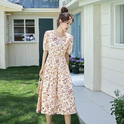 Pure Cotton Floral Dress Women's Summer New Design Sense Small Temperament Beautiful Skirt