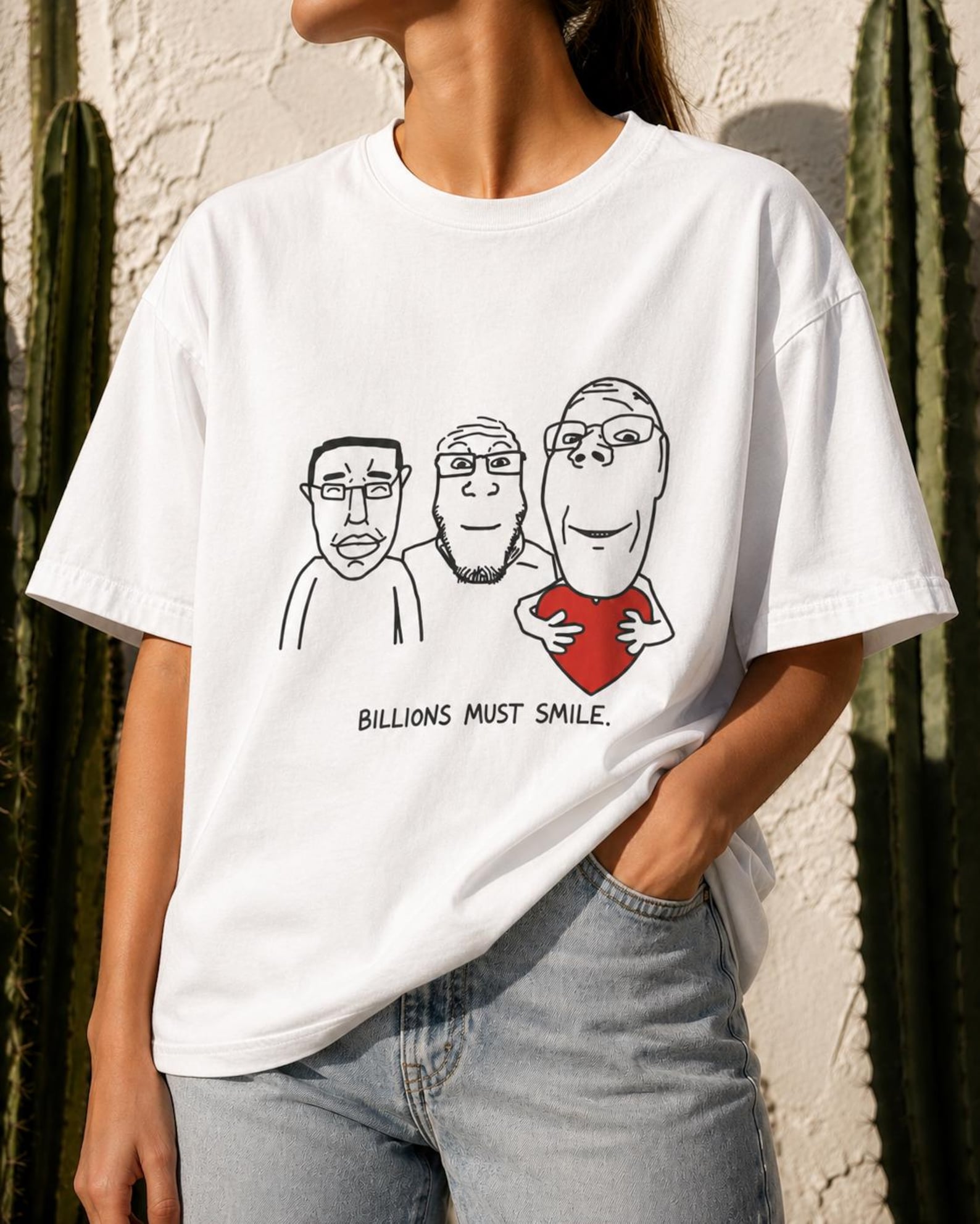 Billions Must Smile Trio Faces T-Shirt, Minimalist Cartoon Graphic Tee, Funny Smiley Shirt, Unisex Casual Top, Cute Gift for Friends XL