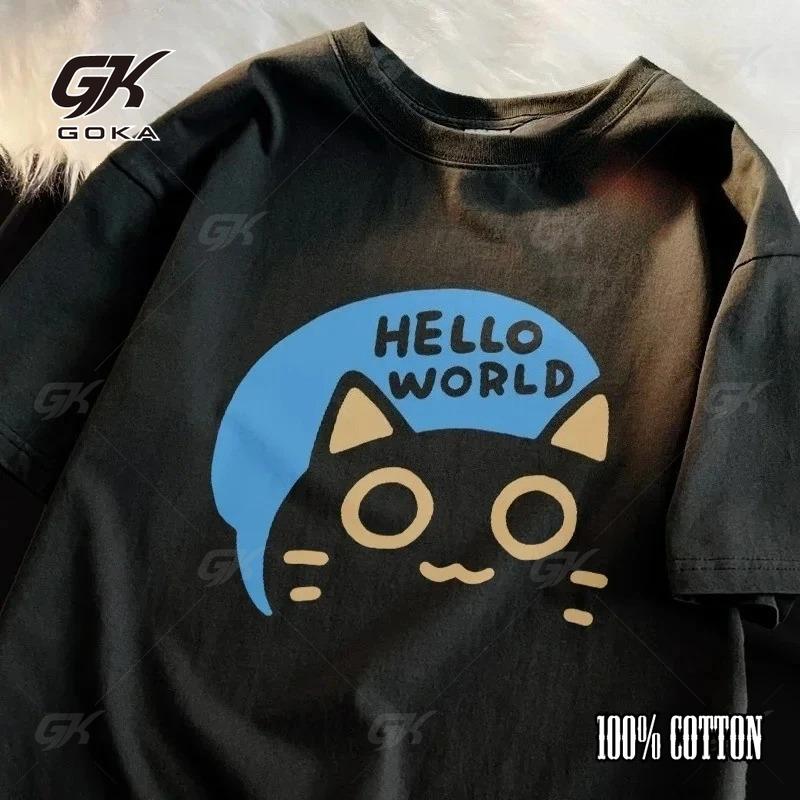 

Hello World Summer Trendy Loose Short Sleeved T-shirt Women s Code Confession Cute Couple Half Sleeve Graphic TShirts Streetwear 4XL