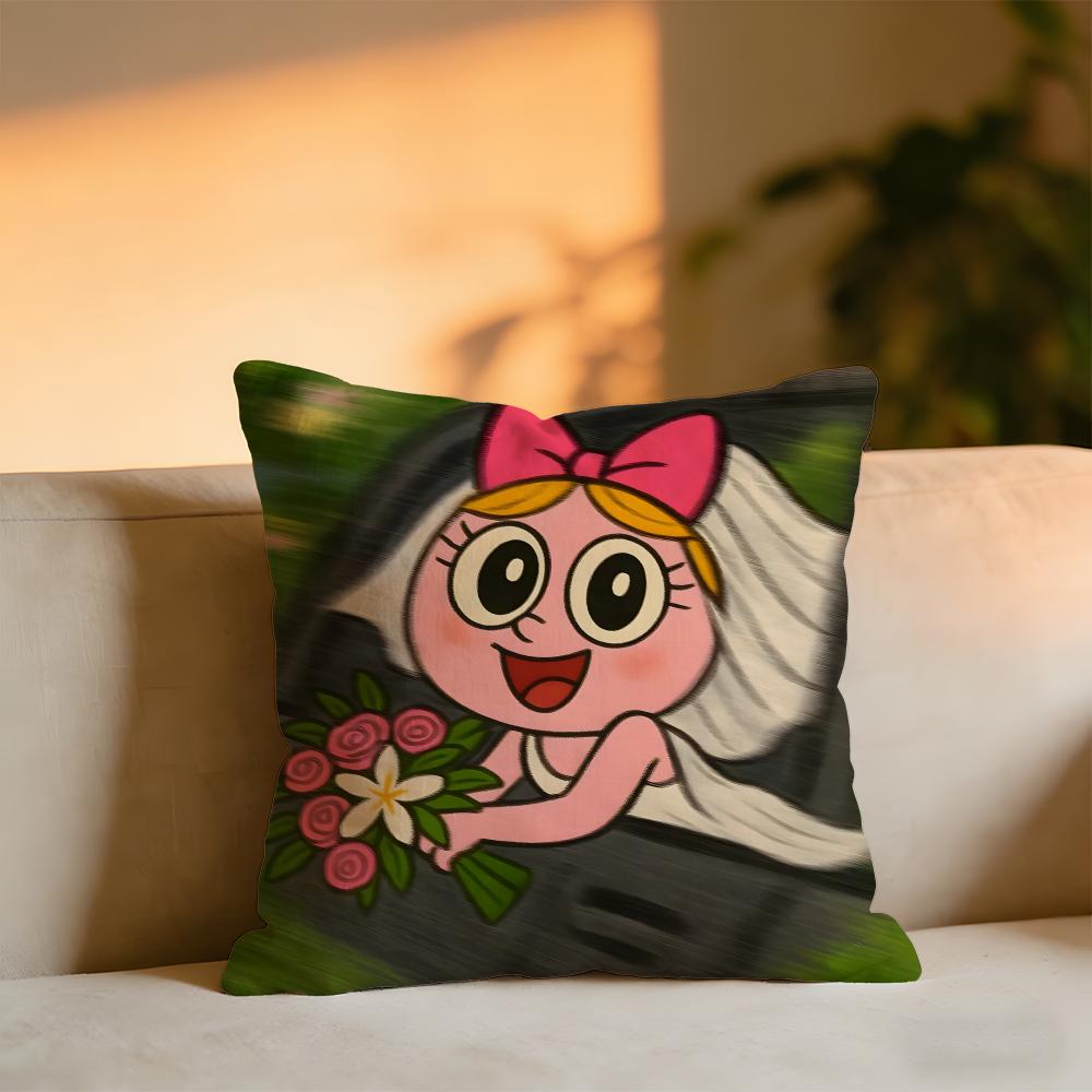 Cute Cartoon Little Girl Cushion Cover Cozy Velvet Throw PillowSoft Warm Cushion For Sofa  Bed