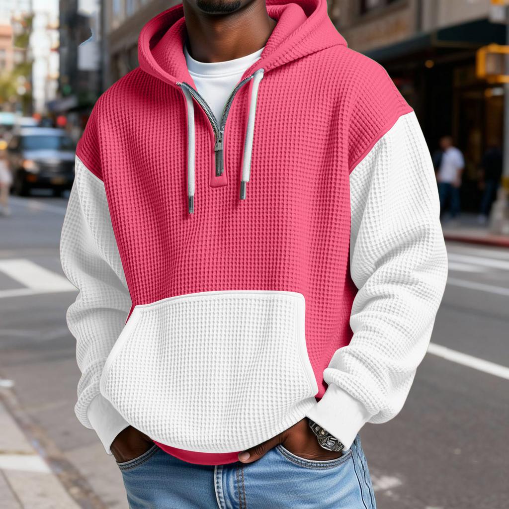 Sudadera con Capucha para Hombre de Moda Trendy con Media Cremallera, Pulóver, Textura Polar Gruesa