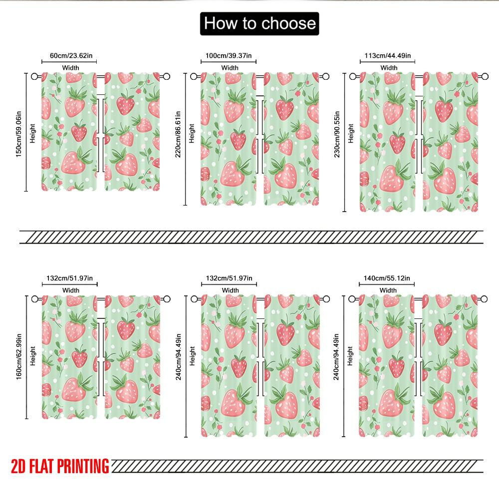 2pcs 2D Flat Printing Window Curta Strawberry Cute Kawaii Digital Printed Polyester Drapes Seasonal Party & Holiday Decor Use