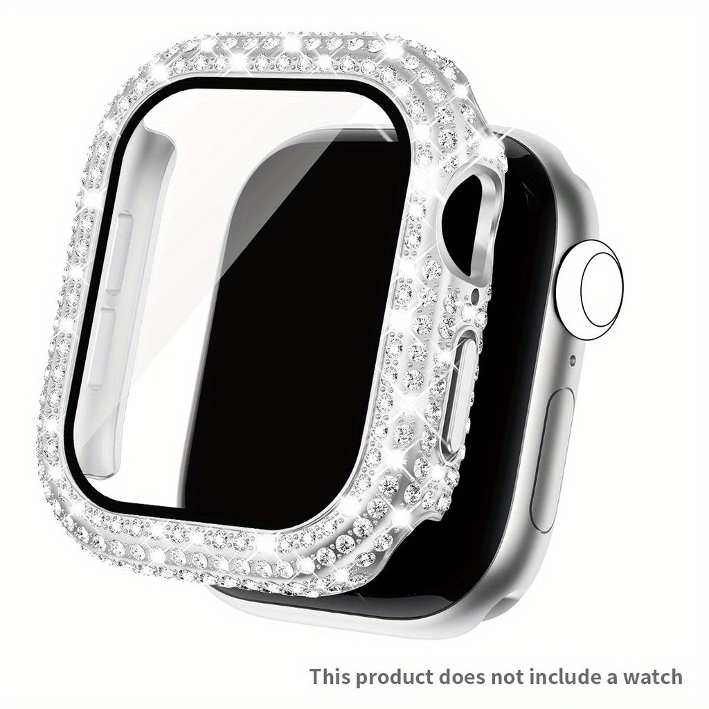 Etui Błyszczące z Cyrkoniami + Szkło Hartowane dla Apple Watch Seria 11 10 9 8 7 SE, 46 42 45 41 44 40 38mm