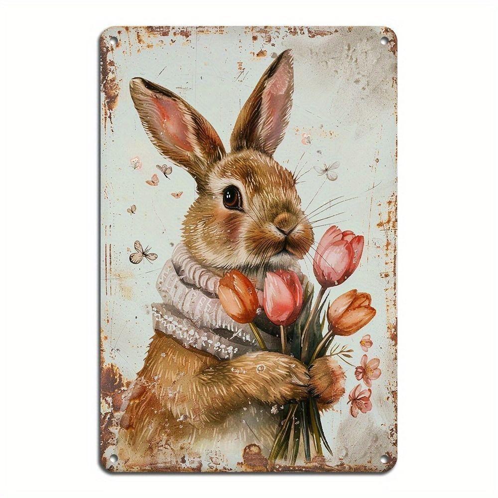Easter Rabbit Metal Tin Sign Wall Art Decor 20x30cm