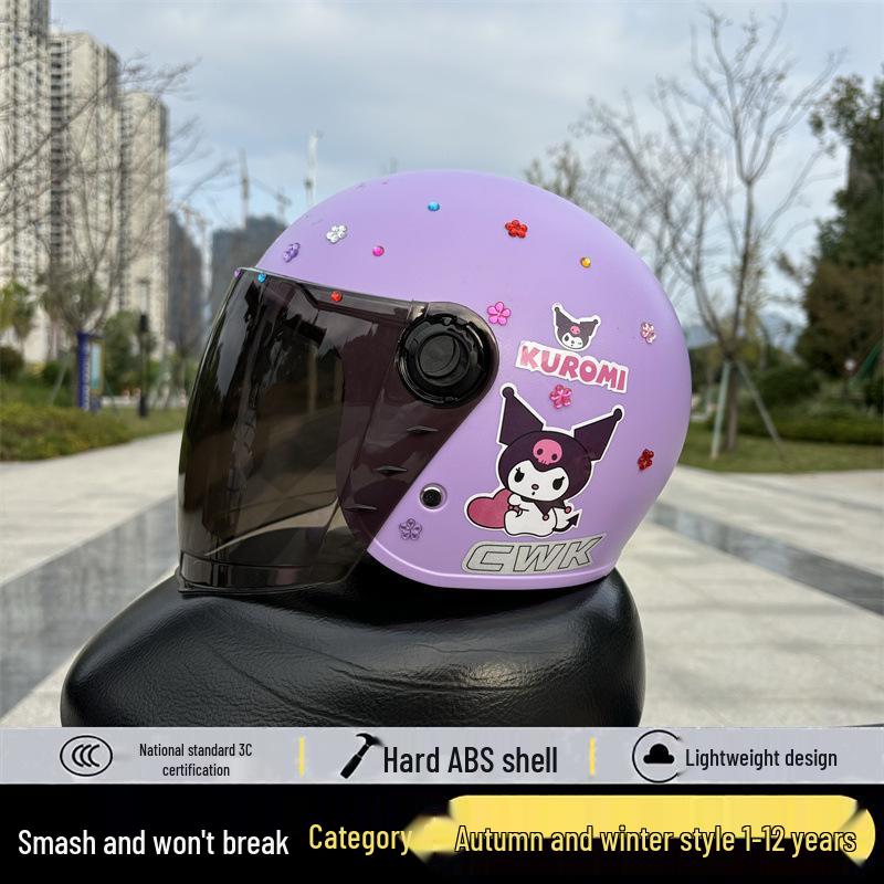Kuromi Kids' Helmet: 1-12 Years, Fall-Resistant, Warm for Autumn/Winter, Electric Vehicle Safety.