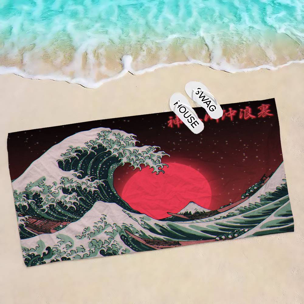 Japanese Wave Art Bath Towel Microfiber Soft Water Absorbing Breathable For Girl Kids Decorative Cartoon Beach Towel