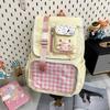 Designed Backpack Minimally With Grid Print And Bow Decoration For Daily