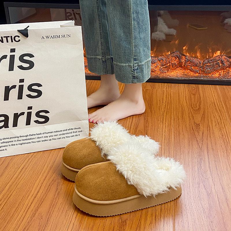 

2025 Осінньо-зимові плюшеві вельветові снігоходи на товстій підошві - Закриті тапочки для пар, для носіння на вулиці 38/39