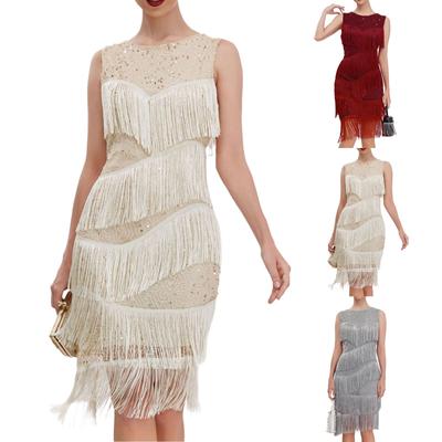 Women's Casual Sequin Bead Tassel Vest Sleeveless Evening Dress Sleeveless Dress