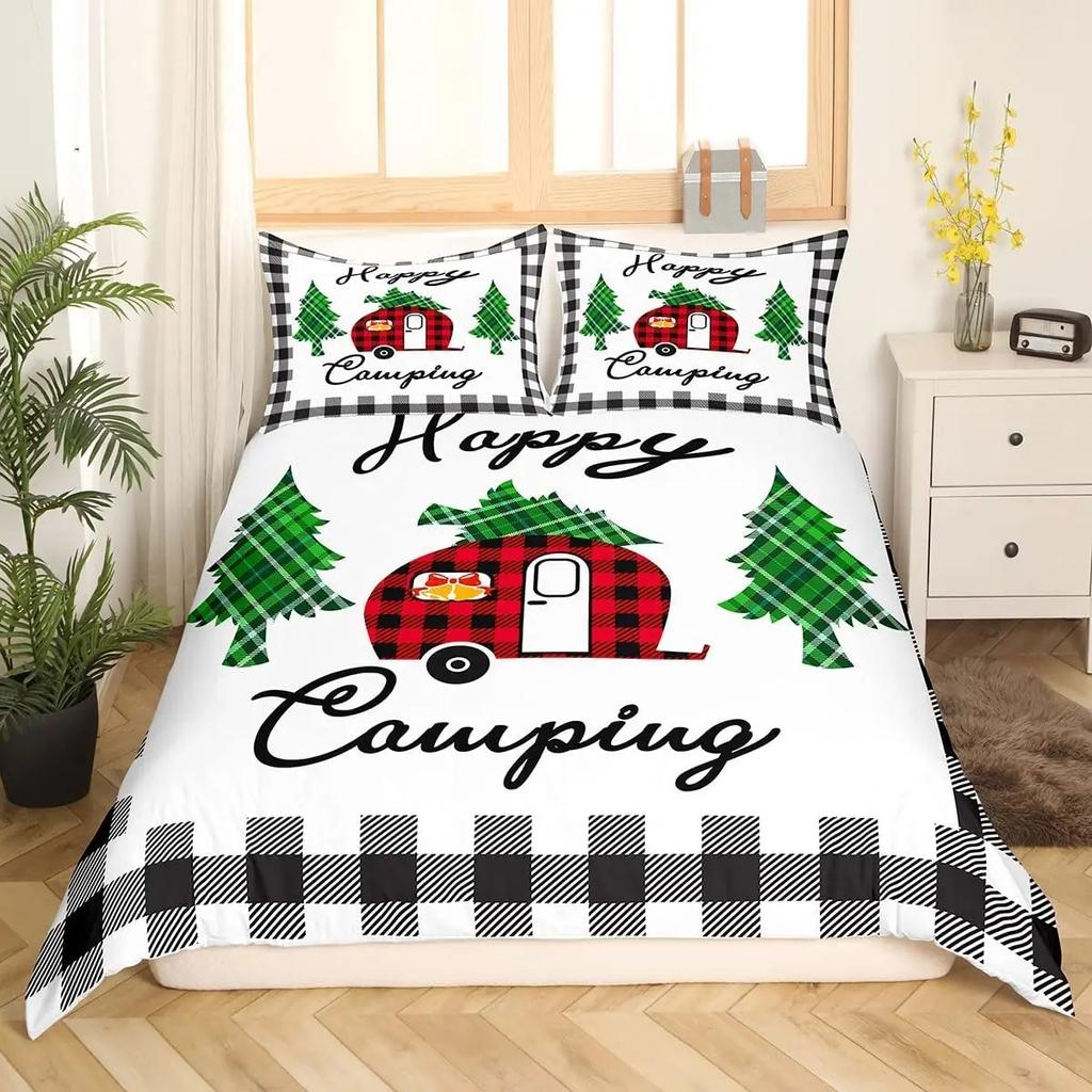 Comforter Happy Camping Bedding Set Single Twin Full Queen King Size Polyester Bedroom Aldult Kids Comforter Set