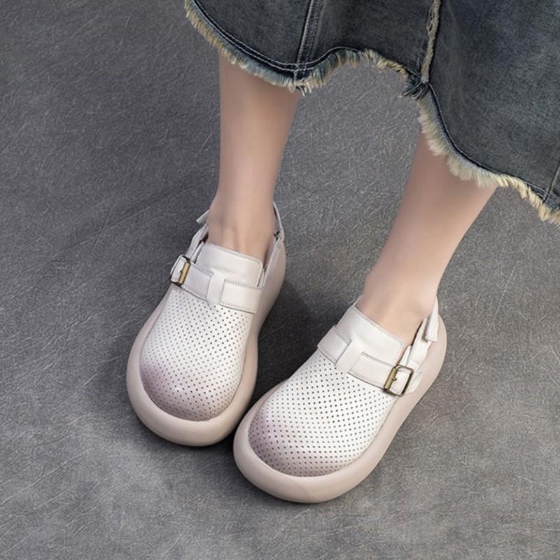 Johnature Retro-Sandalen mit runder Zehenpartie, atmungsaktiv, dicke Sohle, lässig, vielseitig, flache Plateauschuhe für Damen