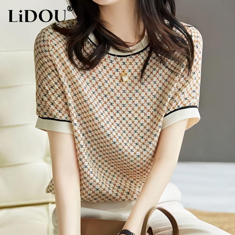 Summer Round Neck Vintage Printing T-shirt Women Short Sleeve All-match Pullover Top Ladies Loose Causal Tee