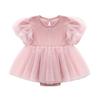 Baby Summer Short Sleeve Dress with Tulle Skirt and Hair Ruffled Solid Baby Prep Gift Girl's Coverall, Accessory, Pink, 6M,