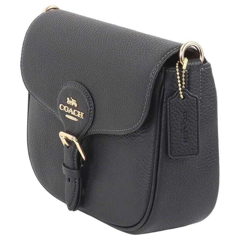Coach Amelia 23 Logo Gold Hardware Soft Pebbled Leather Crossbody Bag Medium Women's Black