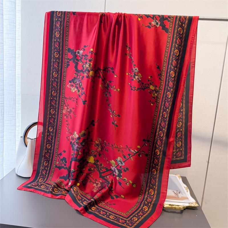 Spring And Summer Butterfly Printing Simulation Silky Brocade Fashion Sunscreen Silk Scarf Long Scarf Silky Shawl Versatile Headscarf Scarf