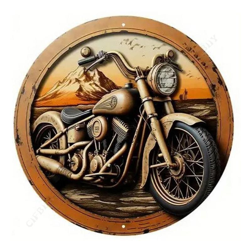 Motorcycle 2D Flat Design Round Sign, 20x20cm Wall Decor