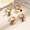 DIEYURO 316L Stainless Steel Colored Water Drop Zircon Pearl Pendant Earrings Lady New Fashion Classic Earbob Christmas Jewelry