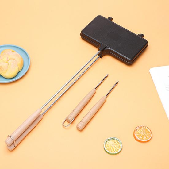 Padella per Sandwich a Manico Lungo Lega di Alluminio Doppia Piastra per Torte Portatile Maker per Sandwich da Campeggio
