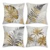 Golden Leaf & Palm Tree Pillowcase ,Sofa Bedroom Cushion Cover, Single-sided Printing, Without Pillow Core
