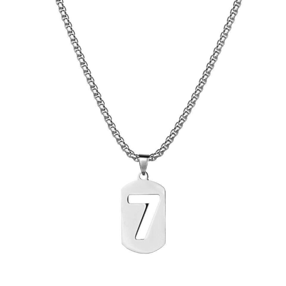

Titanium Steel Version Stainless Steel Neutral Lucky 7-character Pendant Necklace Collar Chain Simple and Versatile 60cm