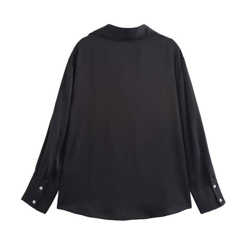2025 Spring Women's European and American Style Satin Long-Sleeved Fashion Shirt