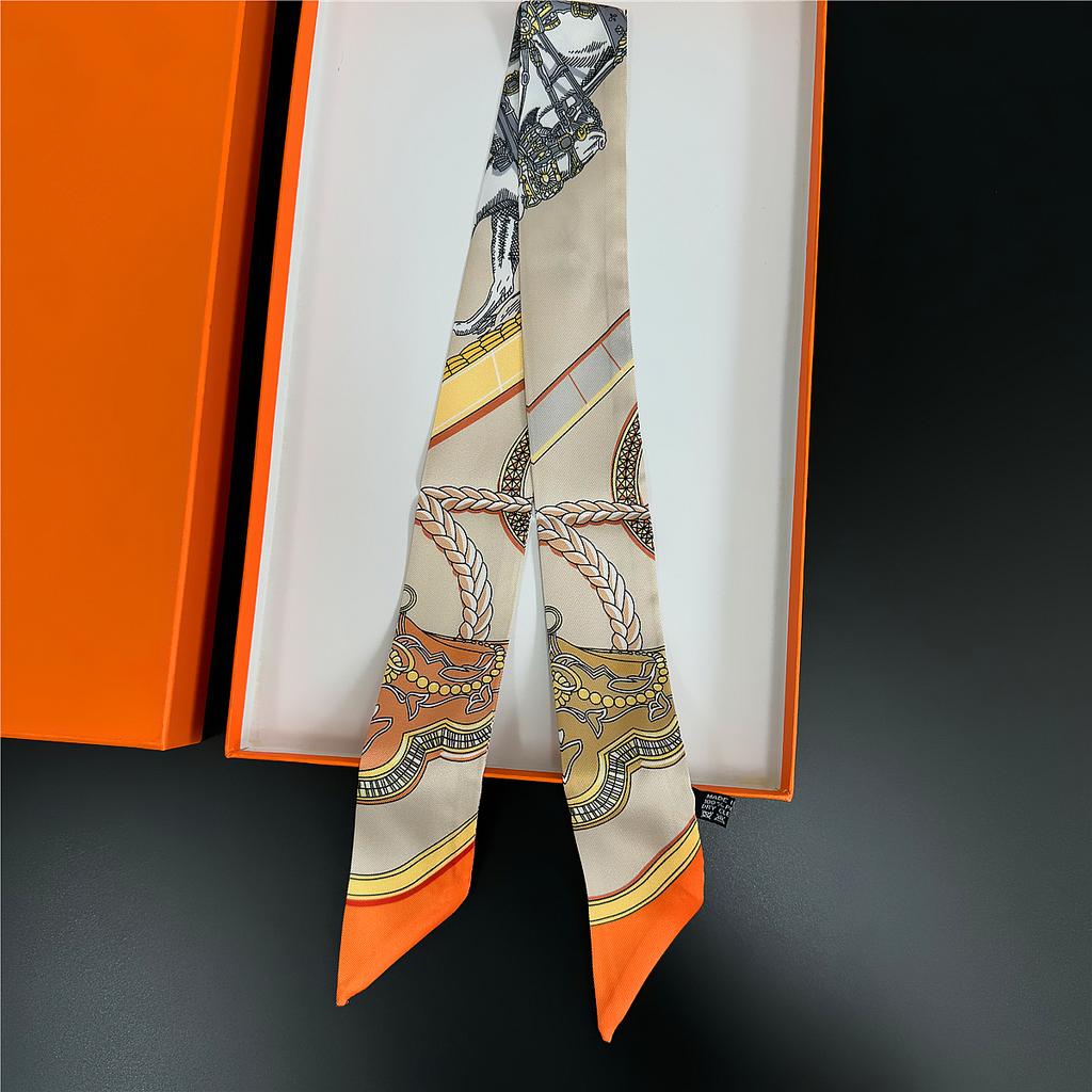Gorgeous Saddle Twill Silk Scarf Women Fashion Scarf Luxury Skinny Bag Scarves Brand Design Foulard  Neckerchief Hair Headband