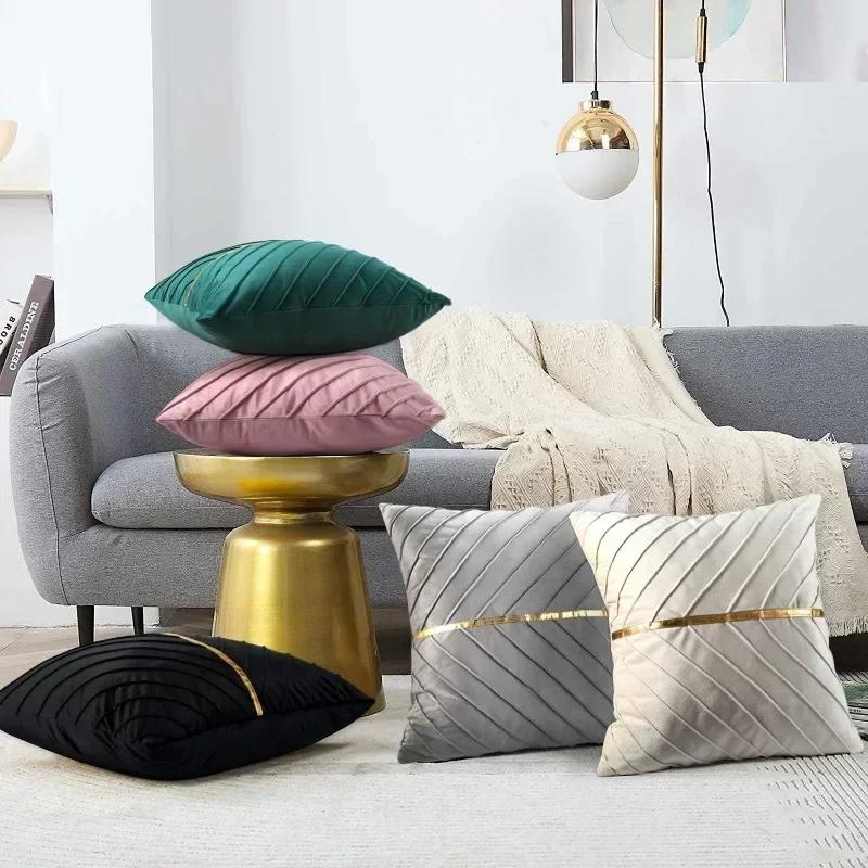 Decorative Velvet Pillow Cover Design Pleated Cushion Covers Pillowcase for Living Room Luxury High Quality Velvet Cushion Cover